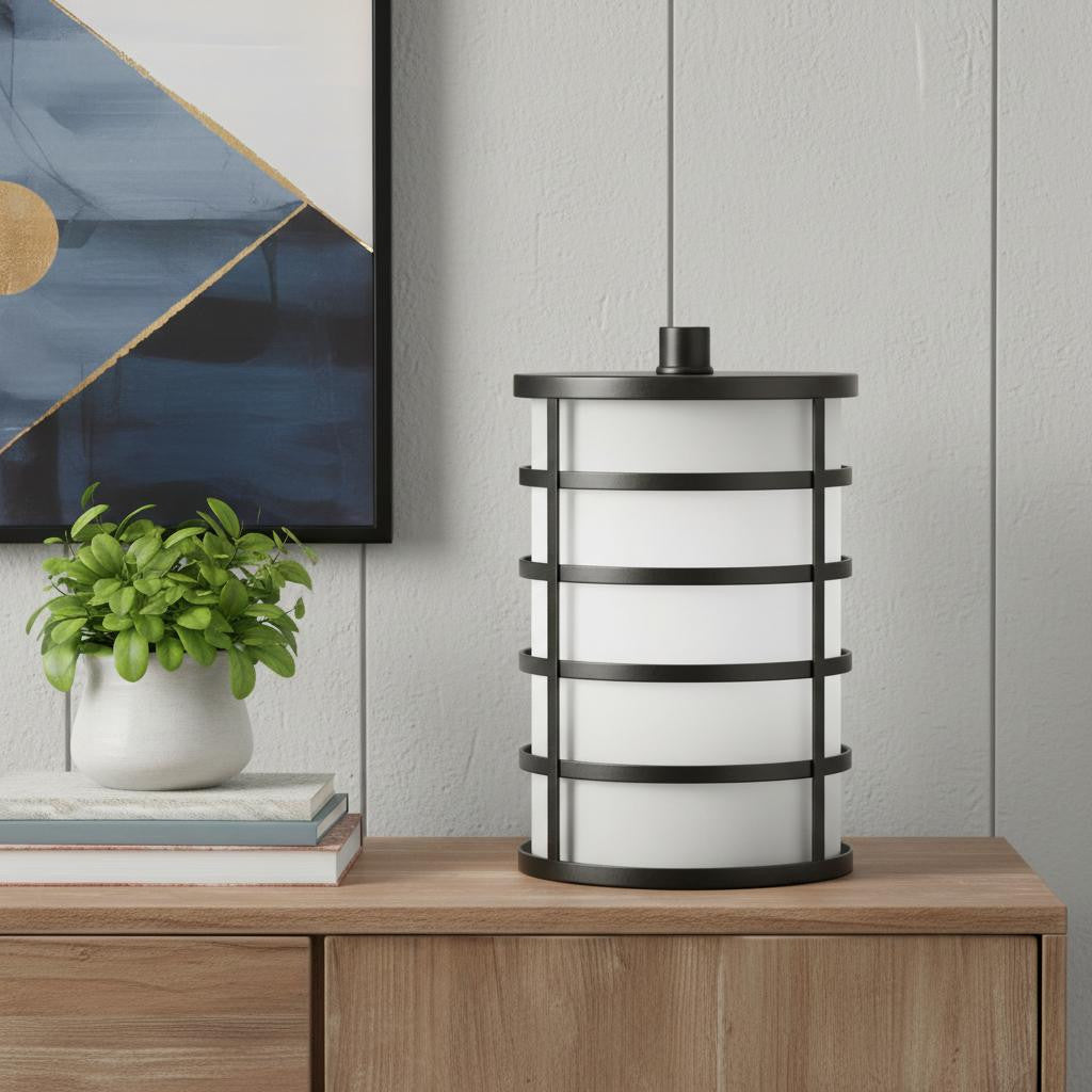 27" Black USB Table Lamp LED With Drum Shade