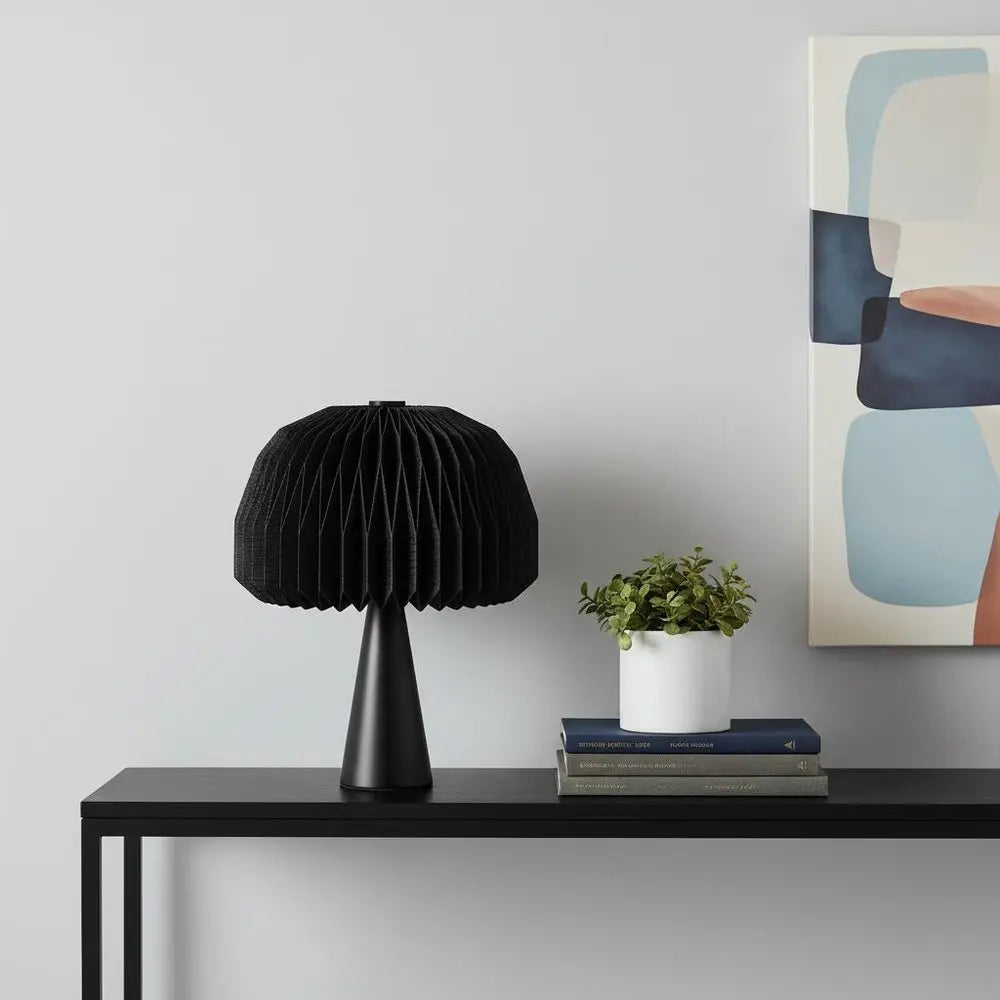 16" Black Geometric Table Lamp LED With Dome Shade HomeRoots