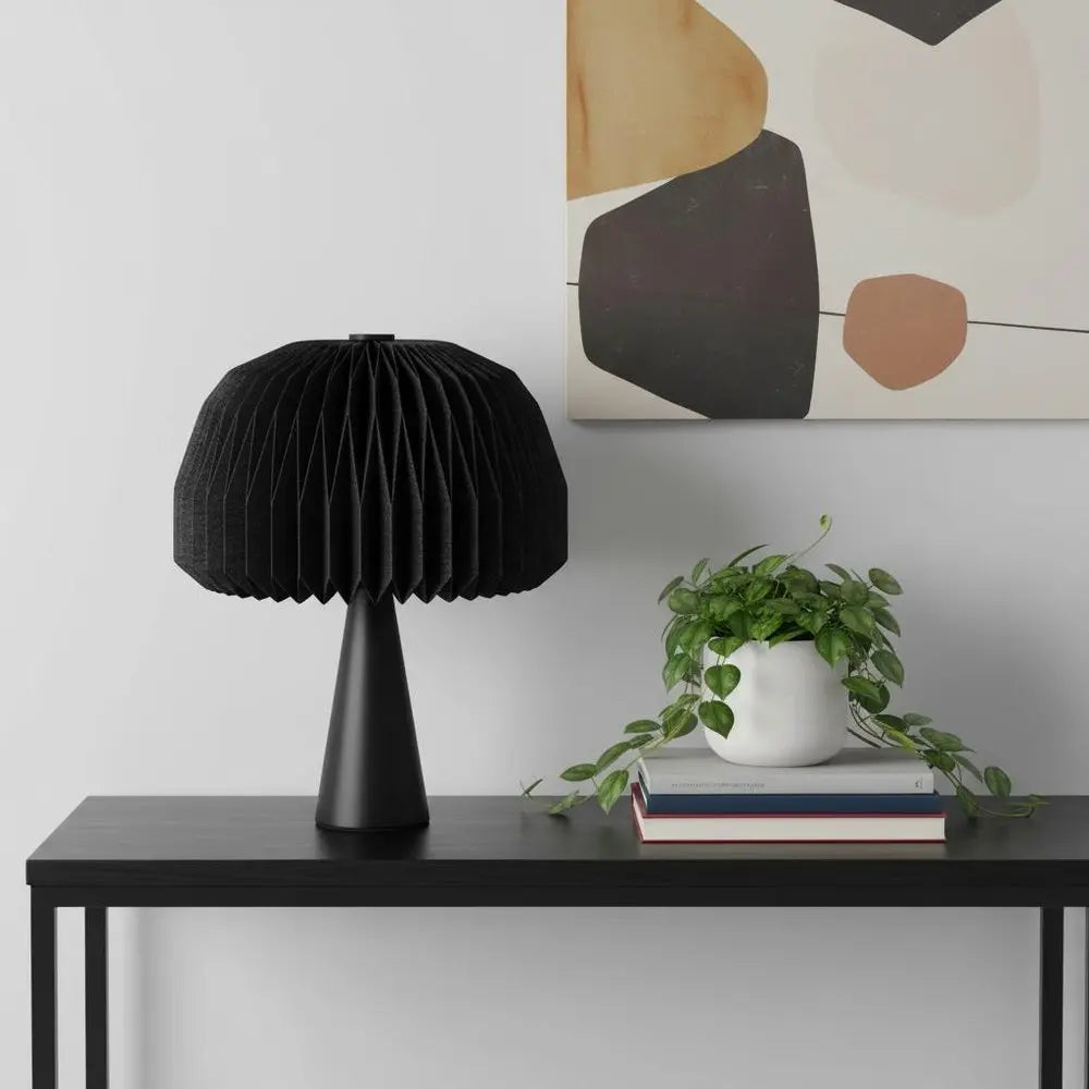 16" Black Geometric Table Lamp LED With Dome Shade HomeRoots