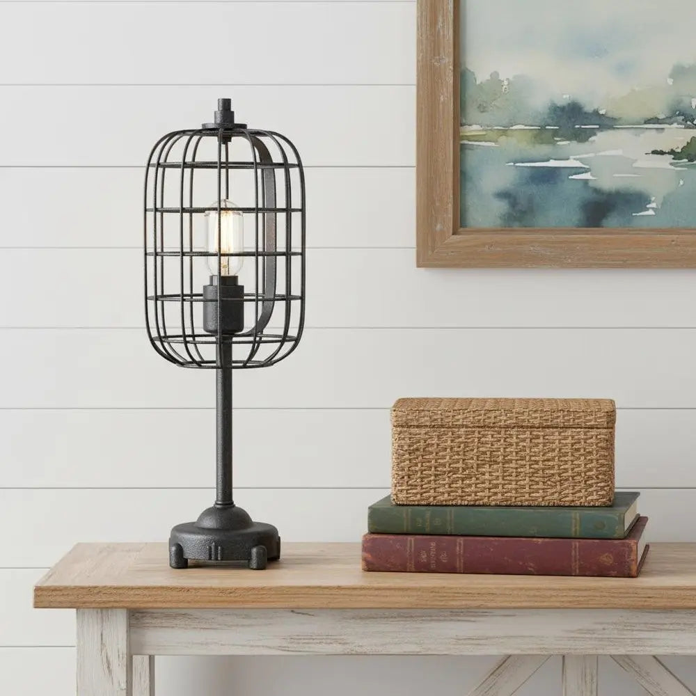 20" Black Novelty Table Lamp LED With Drum Shade HomeRoots