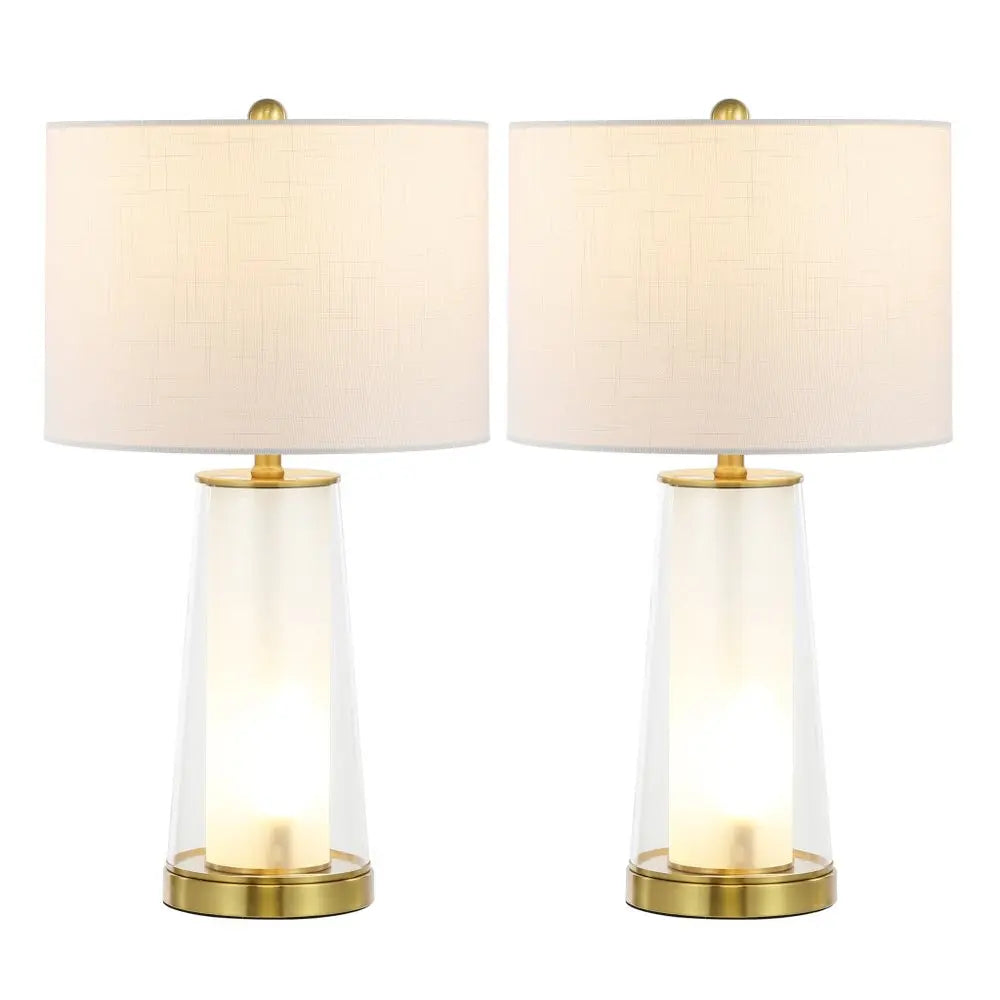 Set of Two 26" Gold Lighthouse Table Lamps LED With Drum Shades HomeRoots