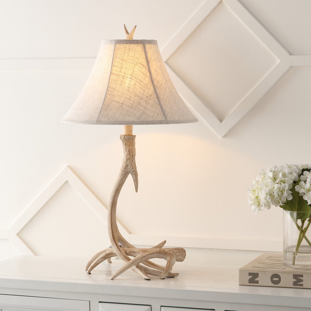 Lámpara de mesa LED Antlers beige de 28" con pantalla de campana