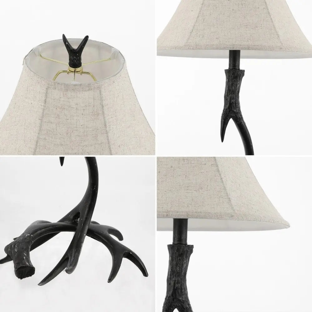 28" Black Antlers Table Lamp LED With Bell Shade HomeRoots