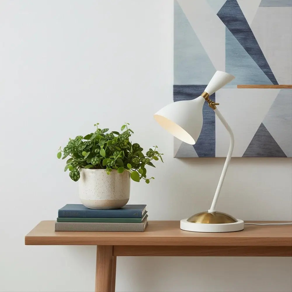 22" White Table Lamp LED With Bell Shade HomeRoots