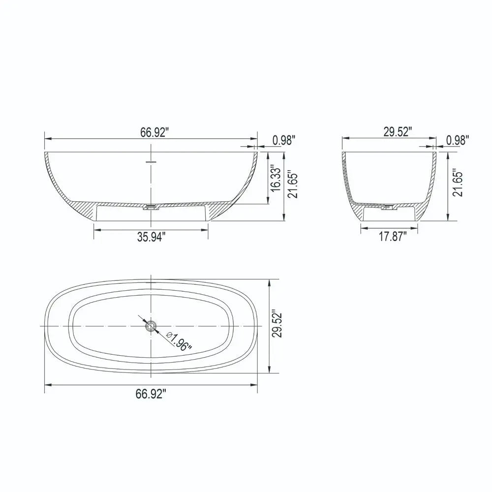 67" White Acrylic Oval Bath Tub HomeRoots