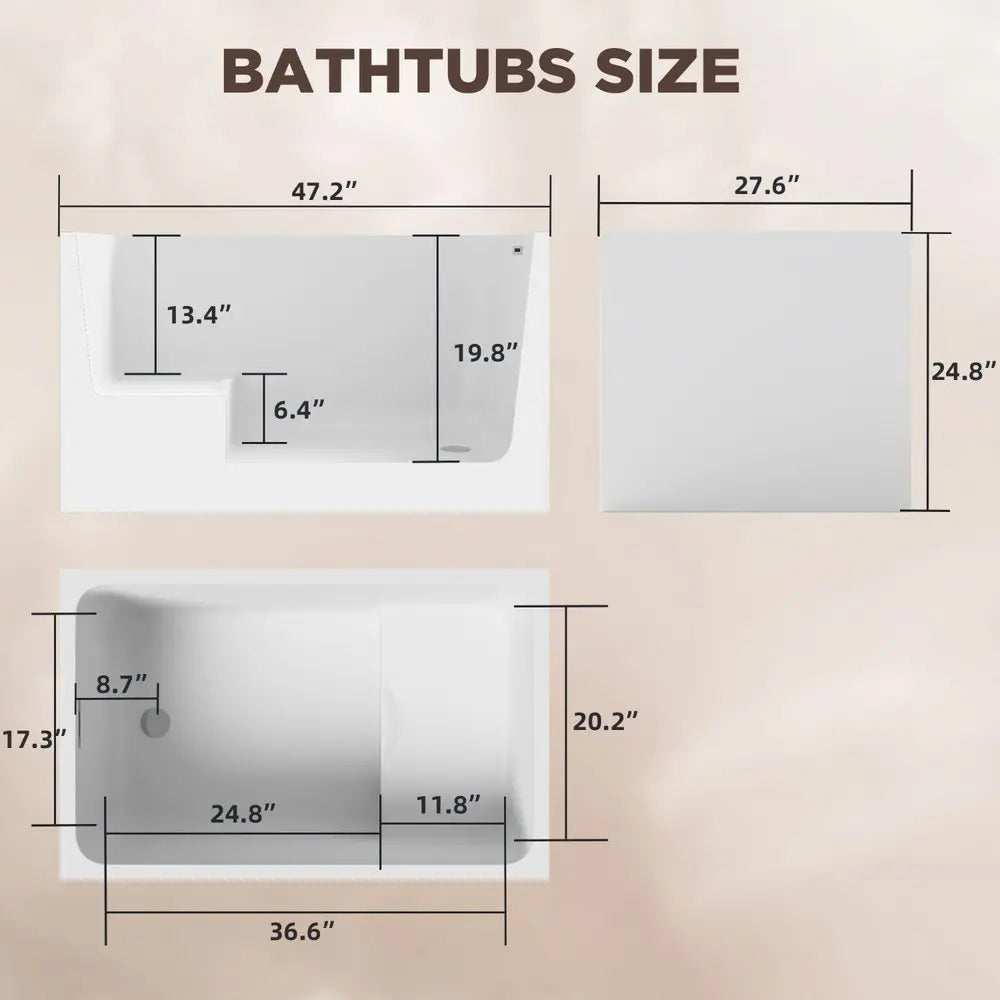 47" White Acrylic Bath Tub HomeRoots