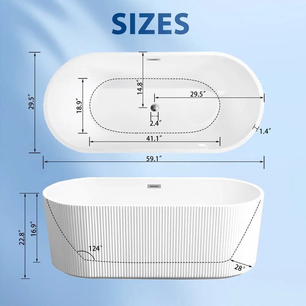 59" White Acrylic Oval Bath Tub HomeRoots