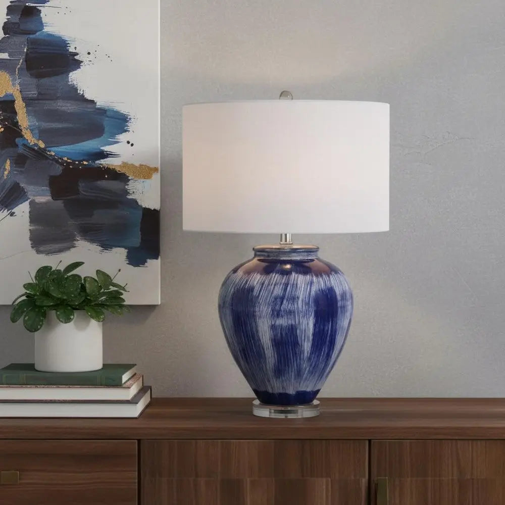 26" Clear Novelty Table Lamp LED With Drum Shade HomeRoots