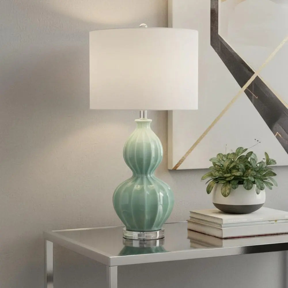 28" Clear Novelty Table Lamp LED With Drum Shade HomeRoots