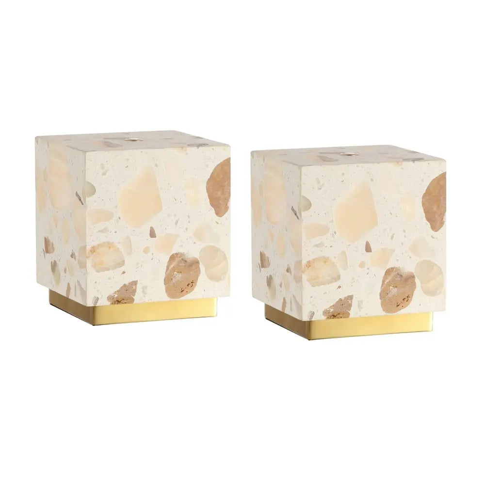 Set of Two 5" Gold Square USB Table Lamps LED With Square Shades HomeRoots