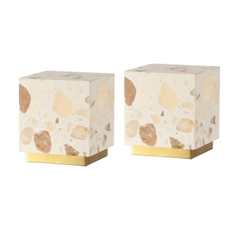 Set of Two 5" Gold Square USB Table Lamps LED With Square Shades HomeRoots