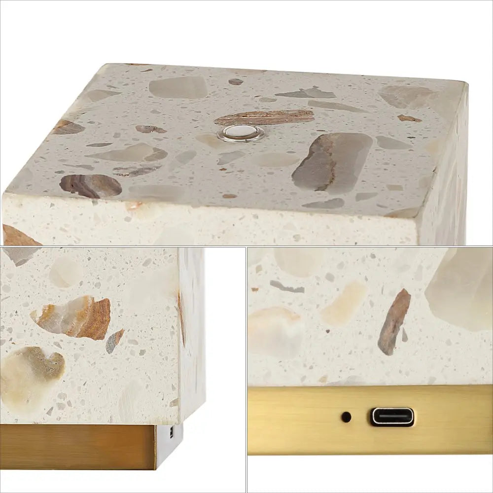 Set of Two 5" Gold Square USB Table Lamps LED With Square Shades HomeRoots