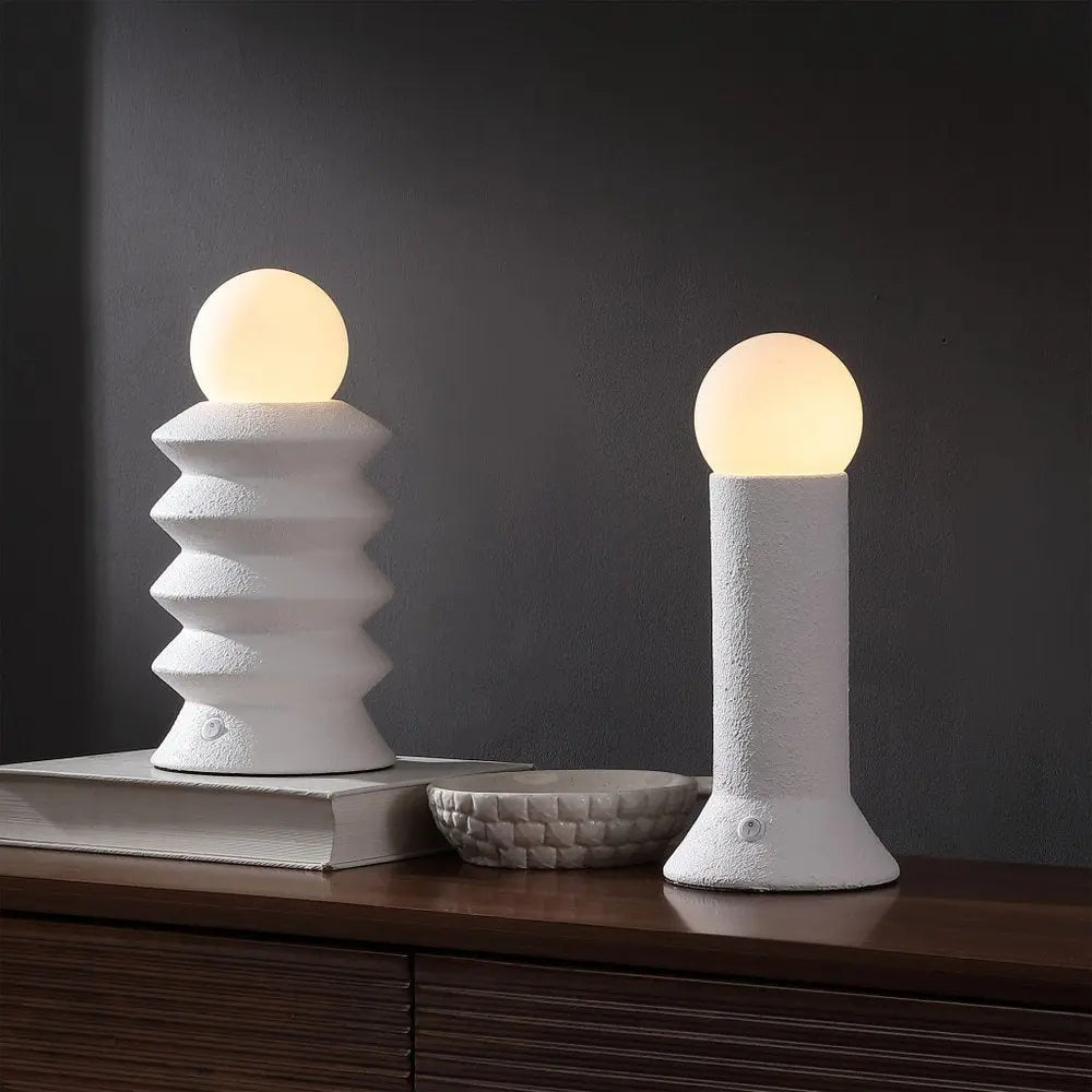 Set of Two 13" Clear Geometric Table Lamps LED With Globe Shades HomeRoots