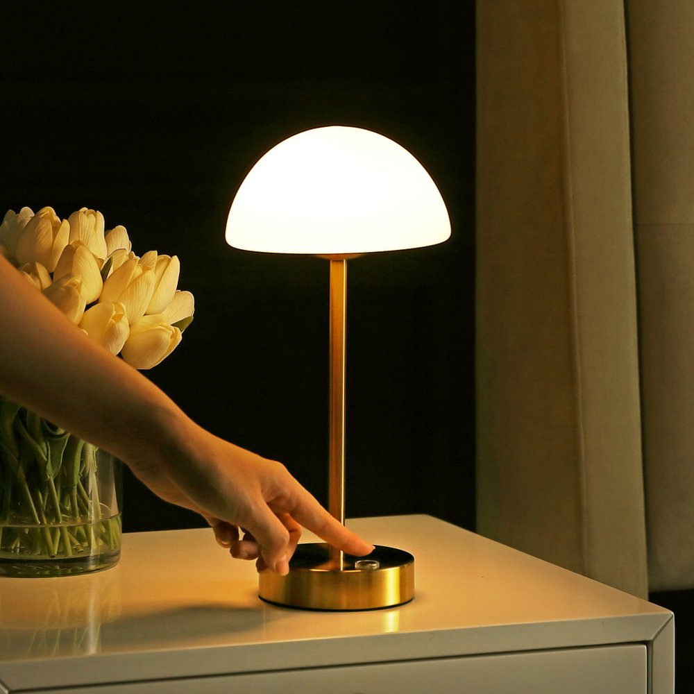 13" Gold USB Table Lamp LED With Dome Shade