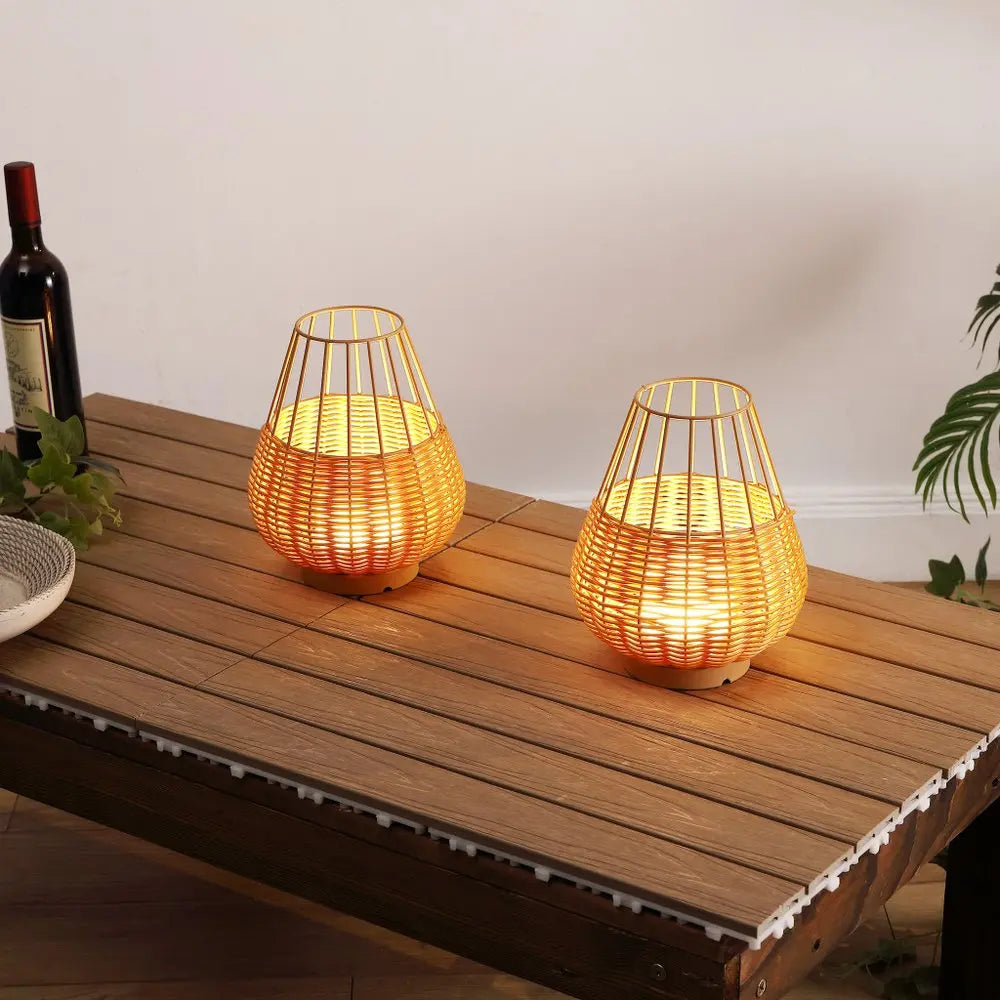 Set of Two 10" Brown Round USB Table Lamps LED With Globe Shades HomeRoots