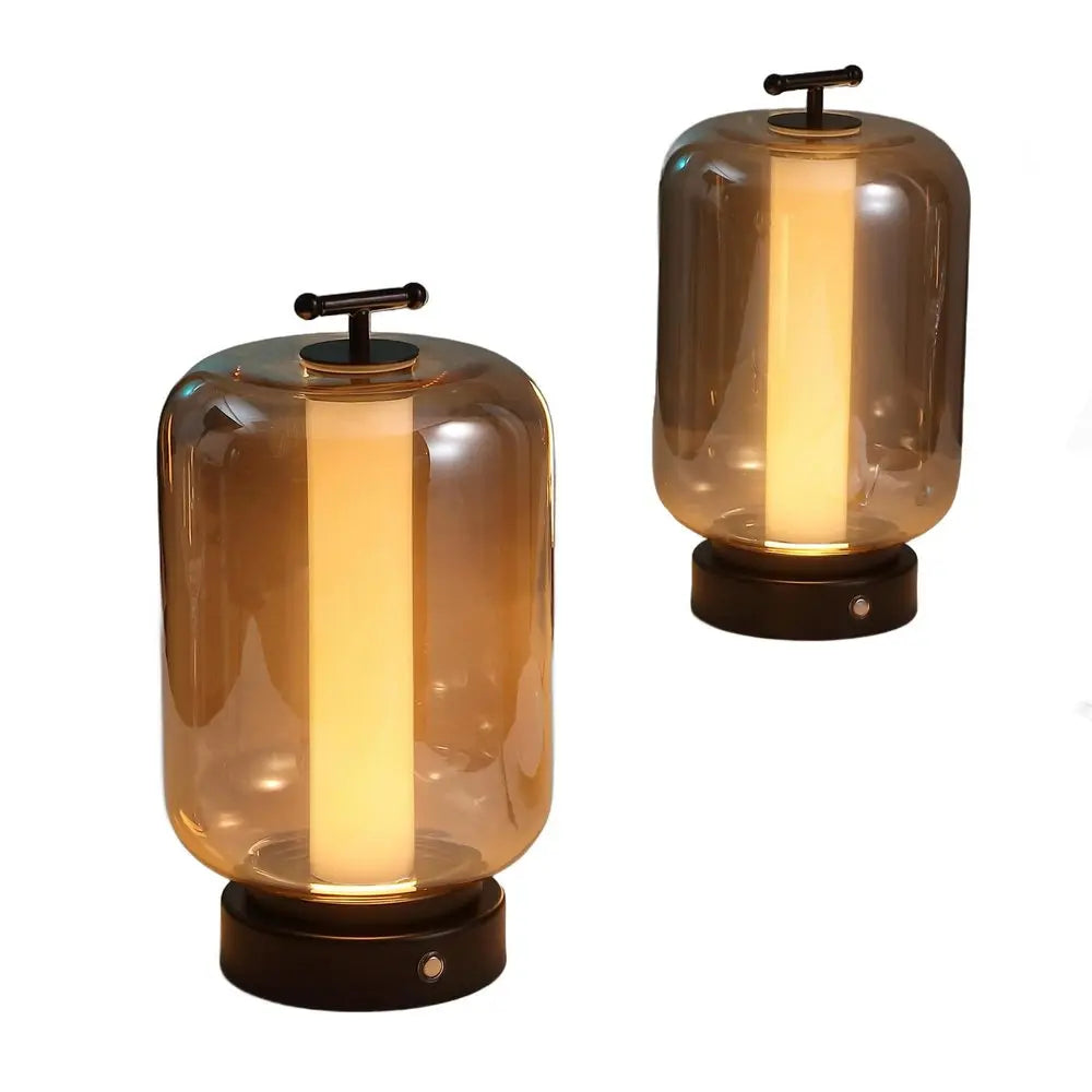 Set of Two 11" Black Lantern USB Table Lamps LED HomeRoots