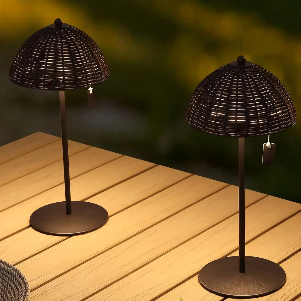 Set of Two 13" Black Novelty USB Table Lamps LED With Globe Shades HomeRoots