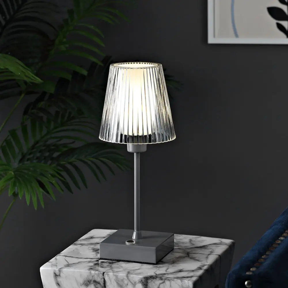 13" Gray USB Table Lamp LED With Empire Shade HomeRoots