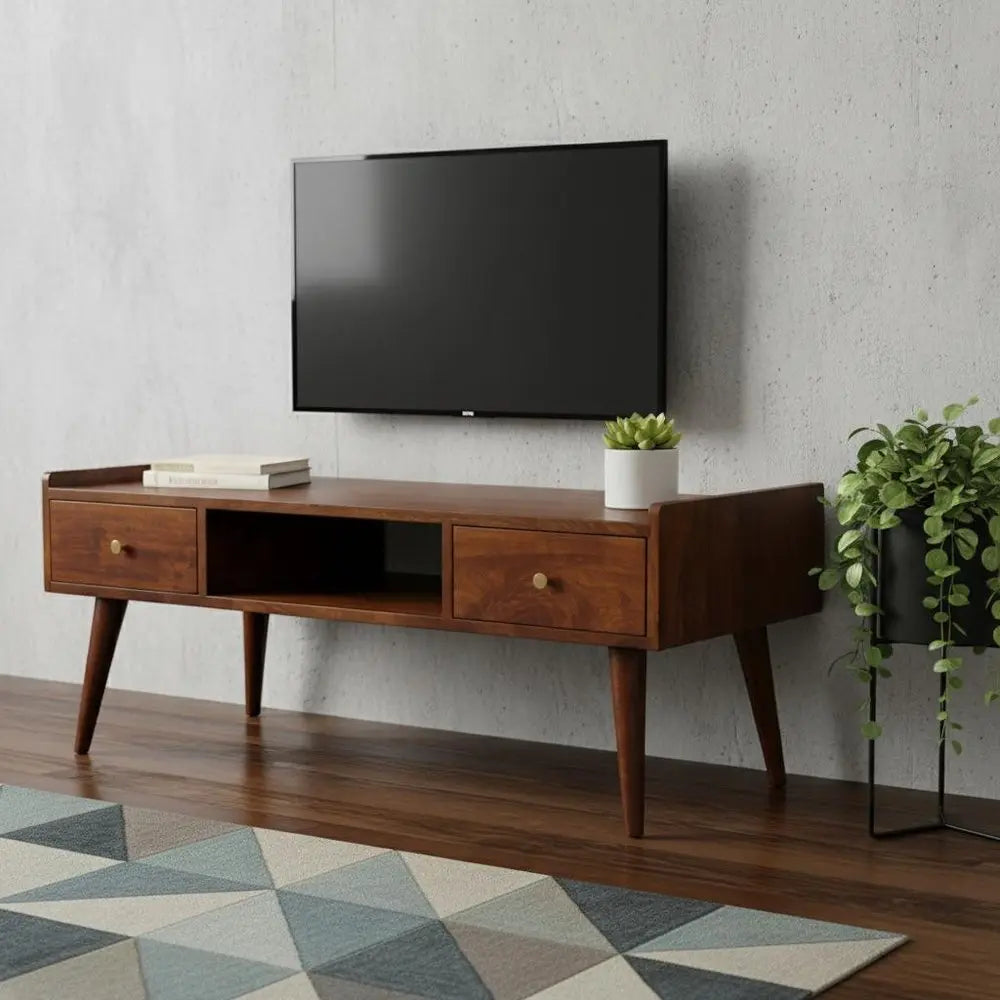 39" Brown Solid Wood Enclosed and Open Storage TV Stand - NOVA HOME FURNITURE