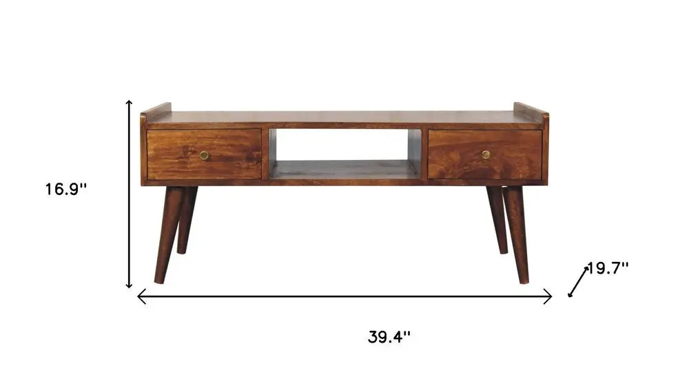 39" Brown Solid Wood Enclosed and Open Storage TV Stand - NOVA HOME FURNITURE