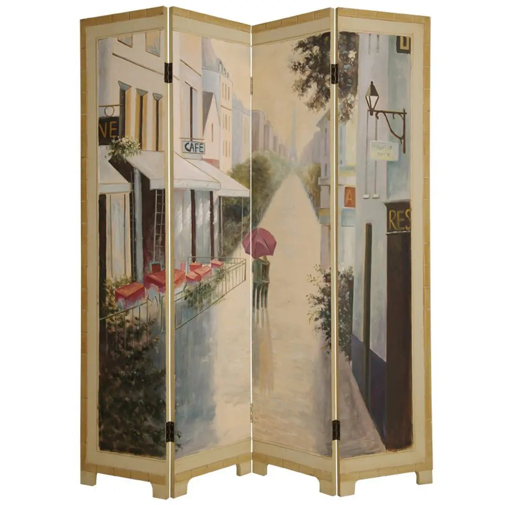 72" Beige Folding Three Panel Screen Room Divider - NOBLE HOME INTERIORS