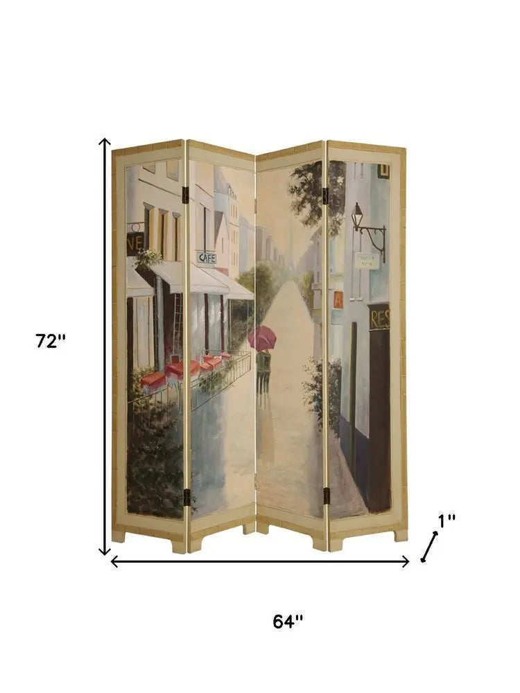 72" Beige Folding Three Panel Screen Room Divider - NOBLE HOME INTERIORS