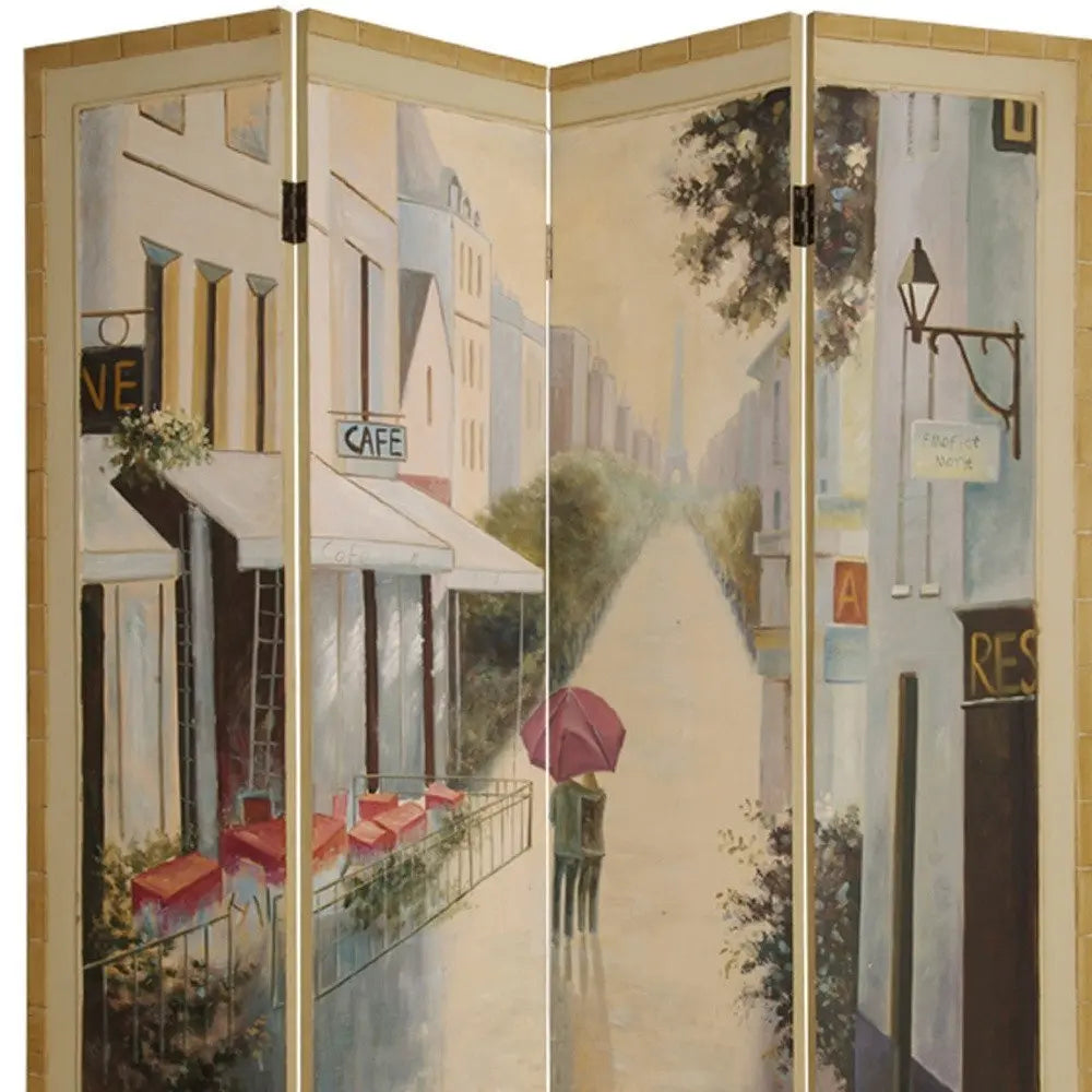 72" Beige Folding Three Panel Screen Room Divider - NOBLE HOME INTERIORS