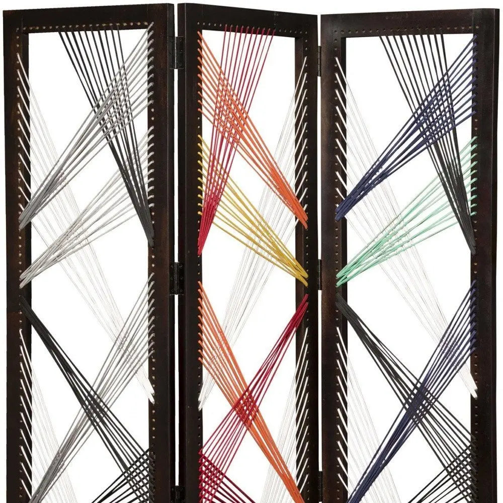 72" Black Fabric Folding Three Panel Screen Room Divider - NOBLE HOME INTERIORS