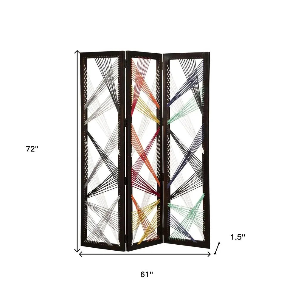 72" Black Fabric Folding Three Panel Screen Room Divider - NOBLE HOME INTERIORS
