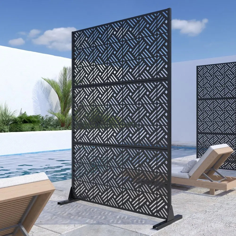 72" Black Steel Three Panel Screen Room Divider - NOBLE HOME INTERIORS