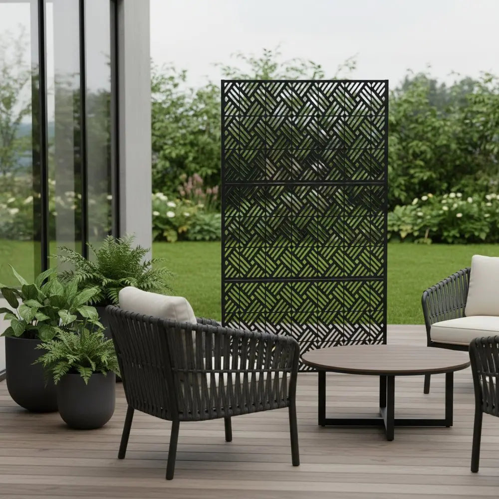 72" Black Steel Three Panel Screen Room Divider - NOBLE HOME INTERIORS