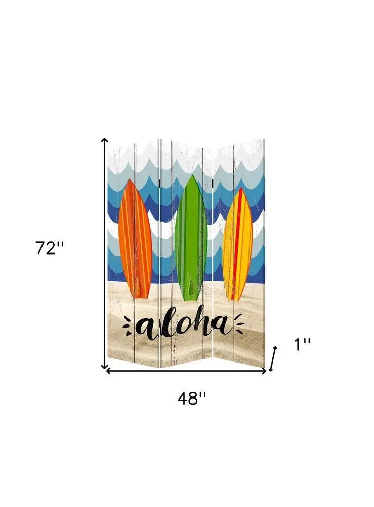 72" Blue and White Canvas Folding Three Panel Screen Room Divider - NOBLE HOME INTERIORS