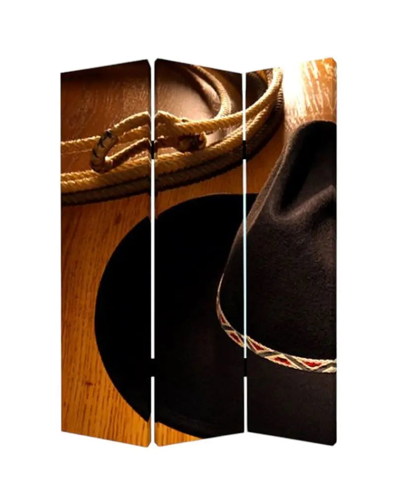 72" Brown and Black Canvas Folding Three Panel Screen Room Divider - NOBLE HOME INTERIORS