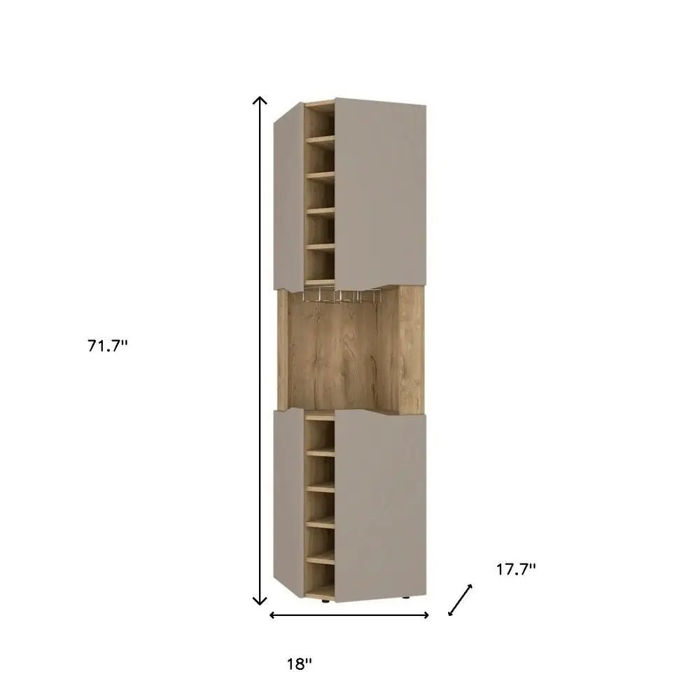 72" Brown and Taupe Wood Corner Bar Cabinet With Four Doors HomeRoots