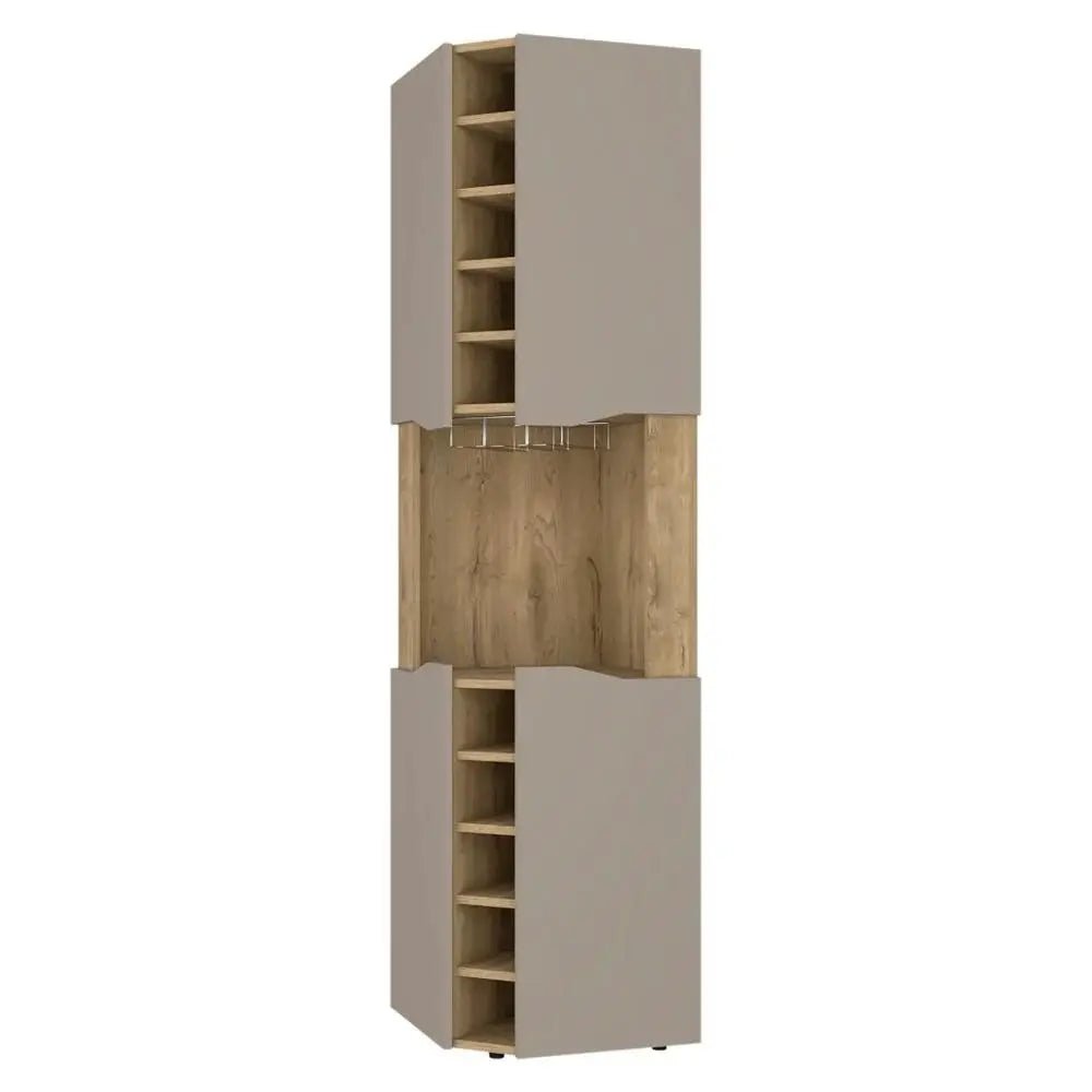 72" Brown and Taupe Wood Corner Bar Cabinet With Four Doors HomeRoots