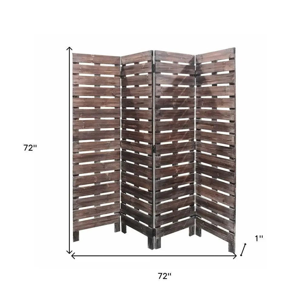 72" Brown Folding Four Panel Screen Room Divider - NOBLE HOME INTERIORS