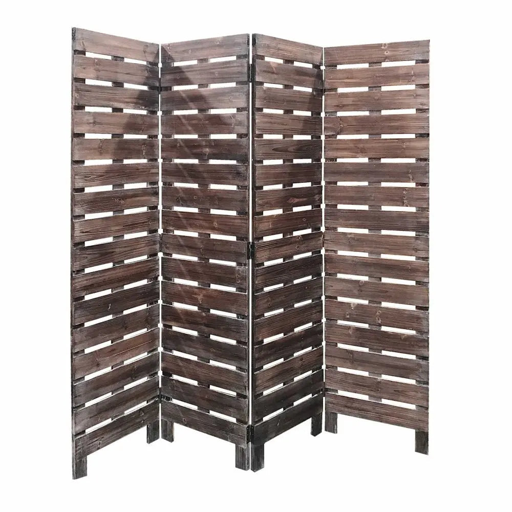 72" Brown Folding Four Panel Screen Room Divider - NOBLE HOME INTERIORS