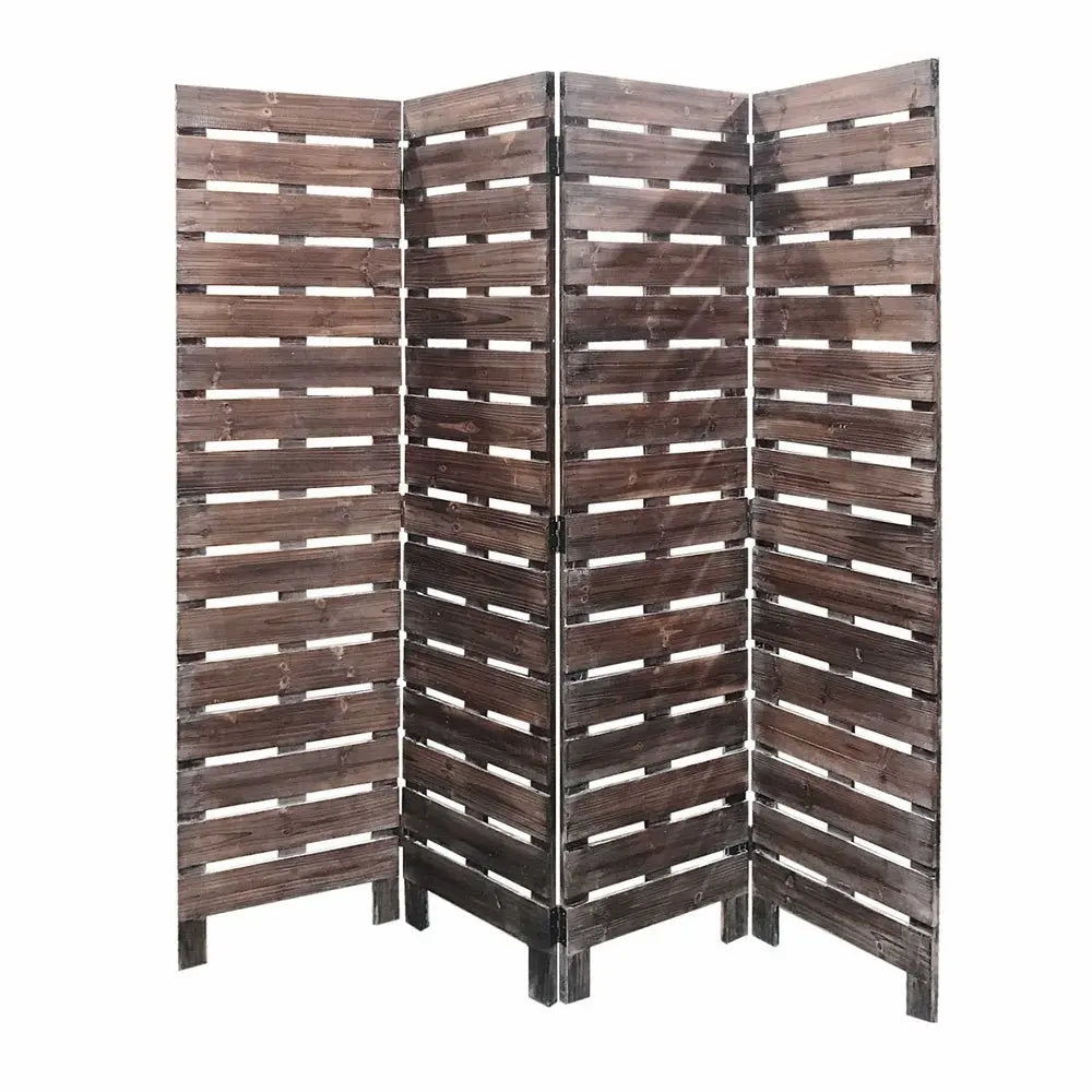 72" Brown Folding Four Panel Screen Room Divider - NOBLE HOME INTERIORS