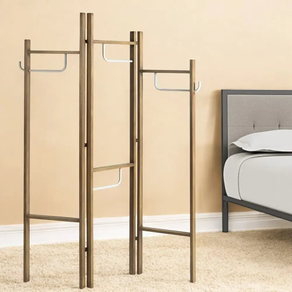 72" Brown Iron Folding Three Panel Screen Room Divider - NOBLE HOME INTERIORS