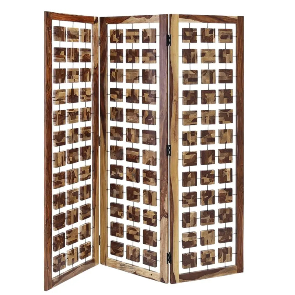 72" Brown Solid Wood Folding Three Panel Screen Room Divider - NOBLE HOME INTERIORS