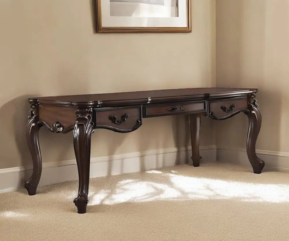 72" Dark Brown Wood Executive Desk With Three Drawers - NOBLE HOME INTERIORS