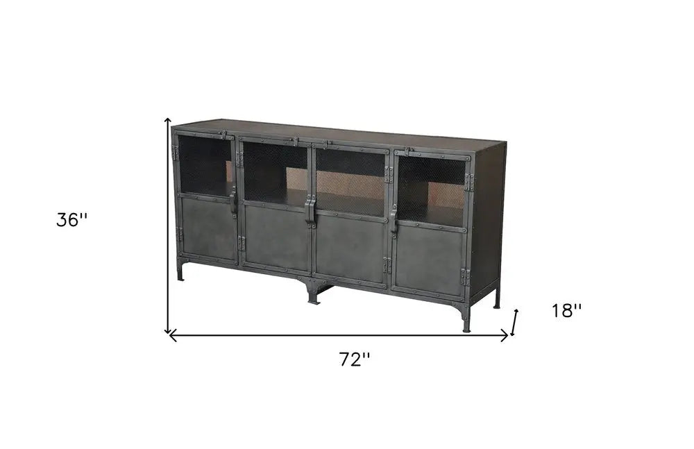 72" Dark Gray Metal Enclosed Storage TV Stand - NOVA HOME FURNITURE