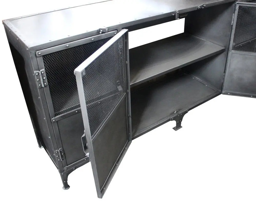 72" Dark Gray Metal Enclosed Storage TV Stand - NOVA HOME FURNITURE