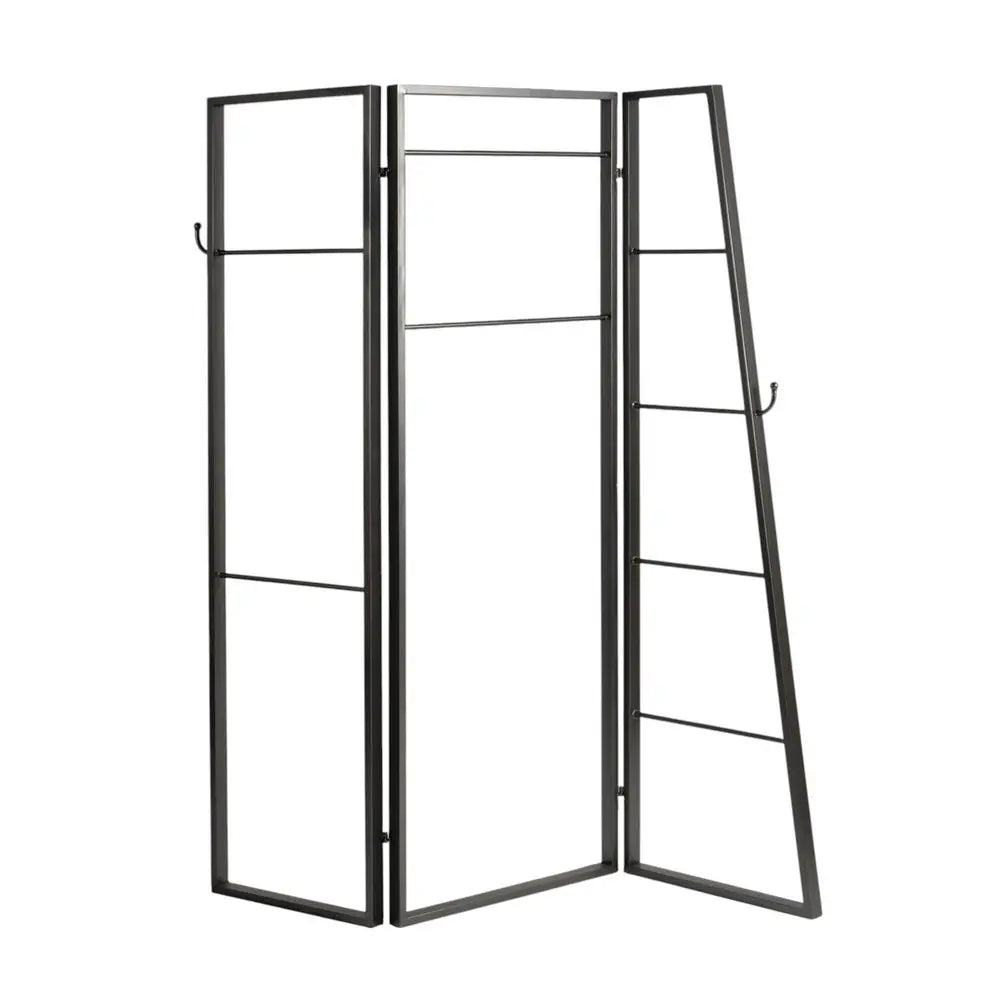72" Gray Iron Folding Three Panel Screen Room Divider - NOBLE HOME INTERIORS