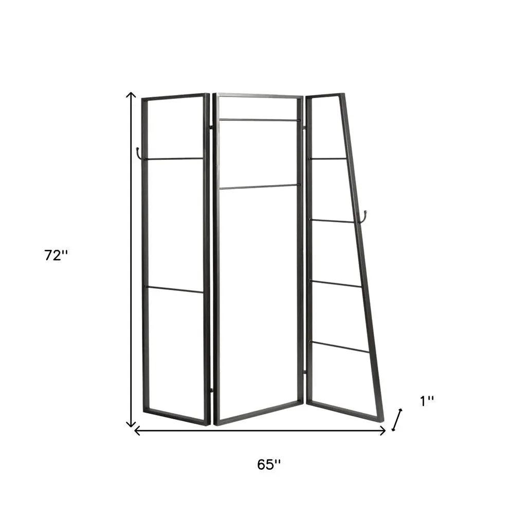 72" Gray Iron Folding Three Panel Screen Room Divider - NOBLE HOME INTERIORS