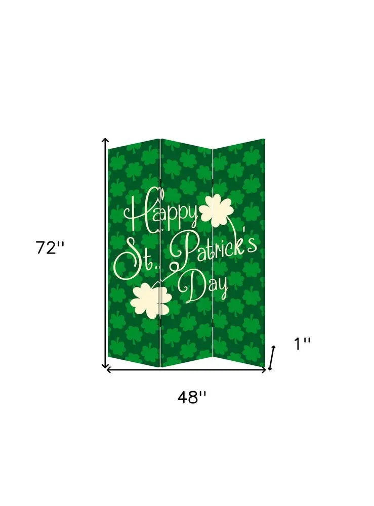 72" Green and White CanvasFolding Three Panel Screen Room Divider - NOBLE HOME INTERIORS