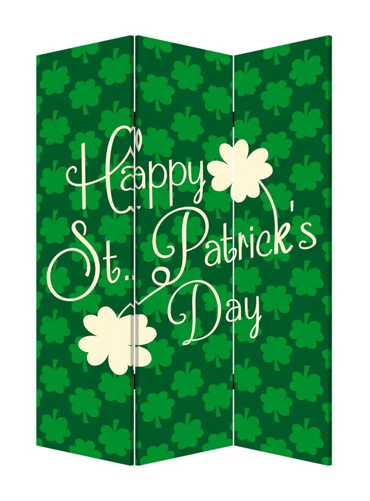 72" Green and White CanvasFolding Three Panel Screen Room Divider - NOBLE HOME INTERIORS