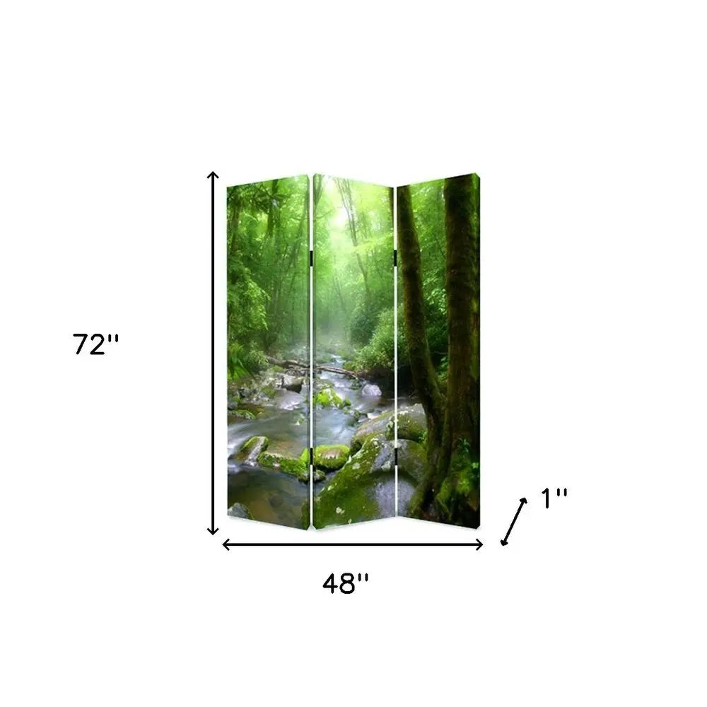 72" Green CanvasFolding Three Panel Screen Room Divider - NOBLE HOME INTERIORS