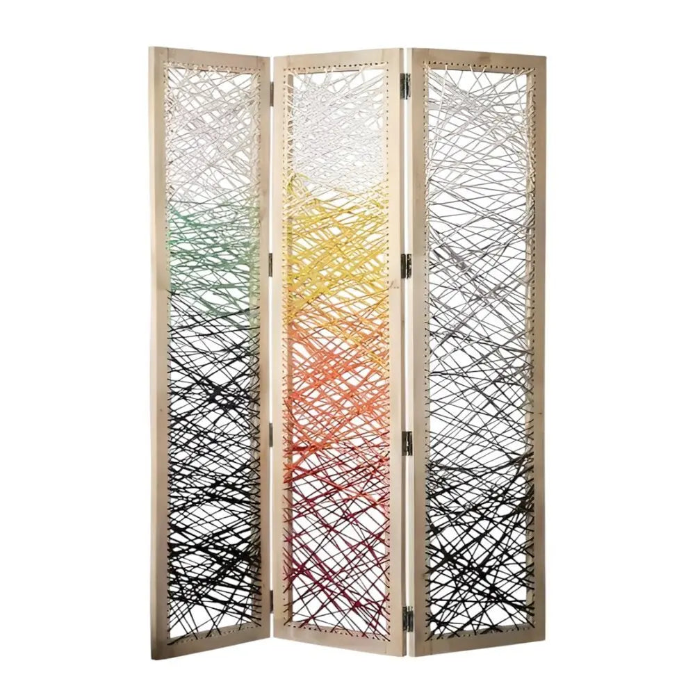 72" Natural Solid Wood Folding Three Panel Screen Room Divider - NOBLE HOME INTERIORS