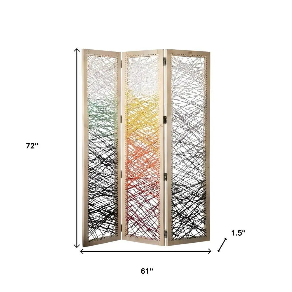 72" Natural Solid Wood Folding Three Panel Screen Room Divider - NOBLE HOME INTERIORS